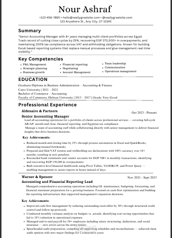 سيرة ذاتية احترافية للمجال المالي والمحاسبي تتجاوز أنظمة ATS