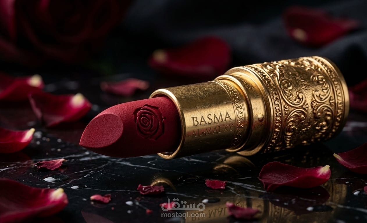 تصميم هوية بصرية إبداعية لمنتج تجميل فاخر (أحمر شفاه)