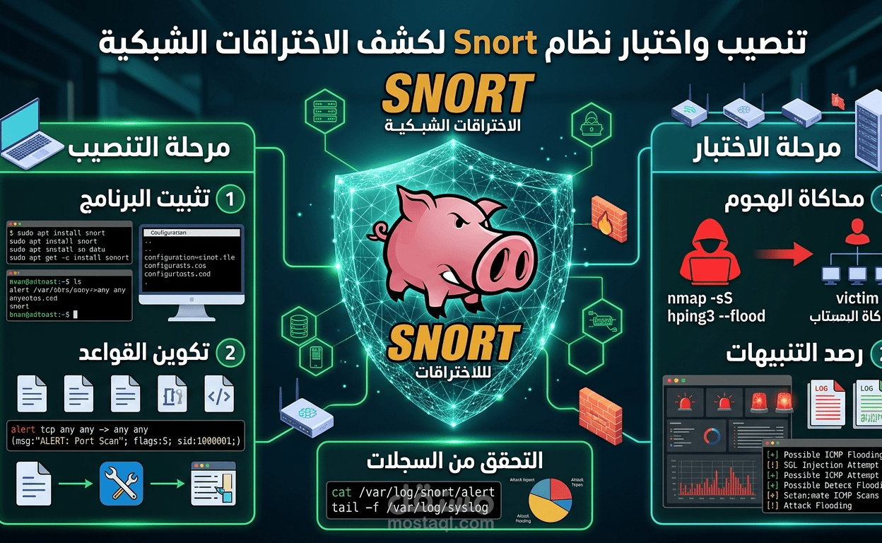 تنصيب واختبار نظام Snort لكشف الاختراقات الشبكية