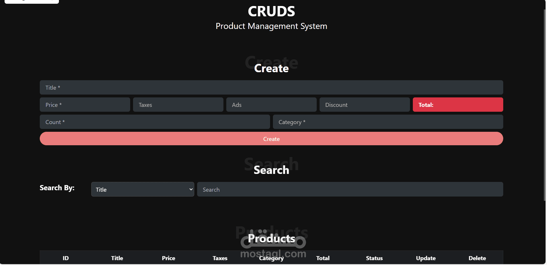 نظام متكامل لإدارة المنتجات وحساب التكاليف (CRUD System)