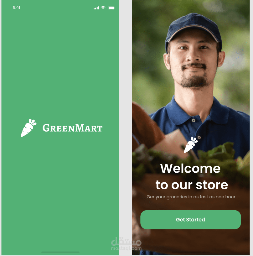 تصميم UI/UX لتطبيق سوبر ماركت إلكتروني (Green Mart) باستخدام Figma