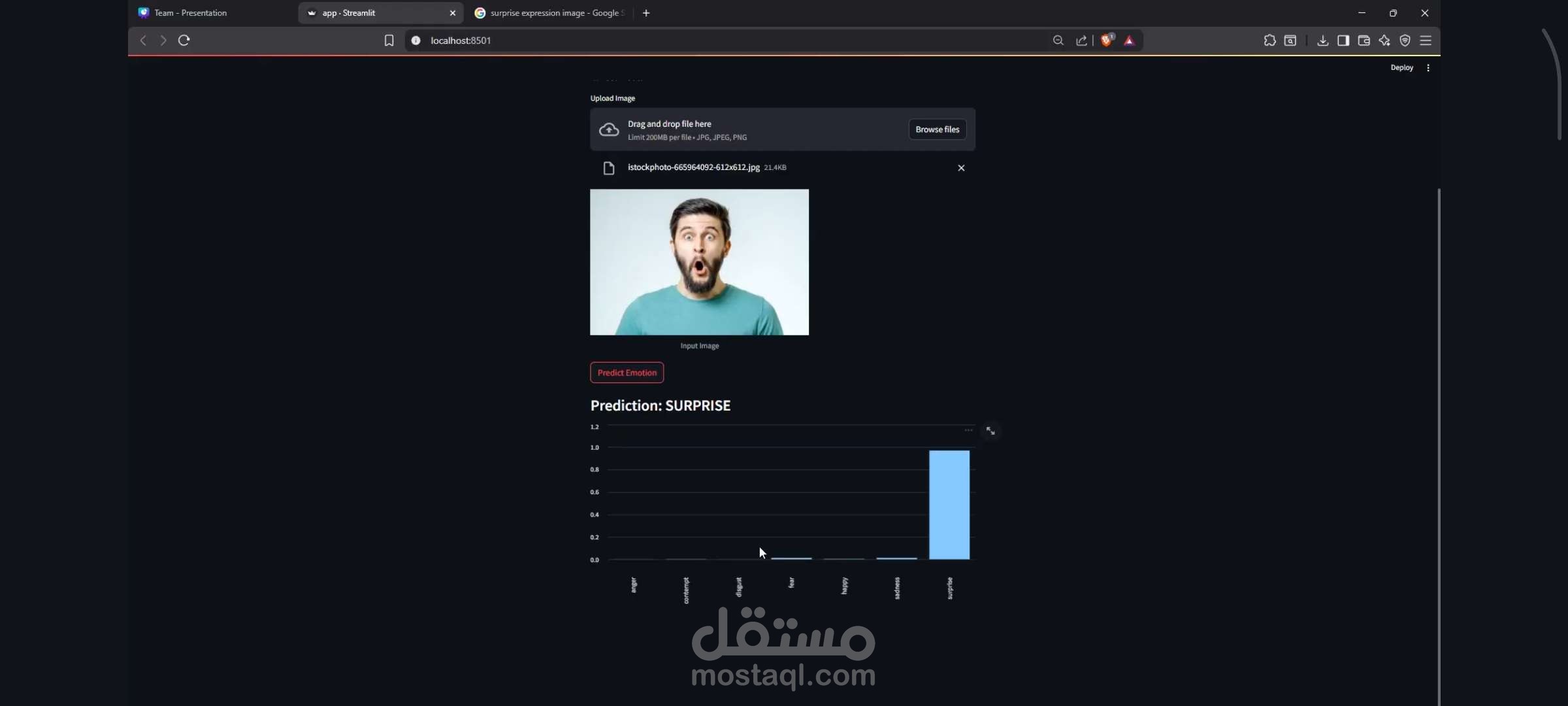 تطوير نظام للتعرف على المشاعر ونشره كتطبيق ويب