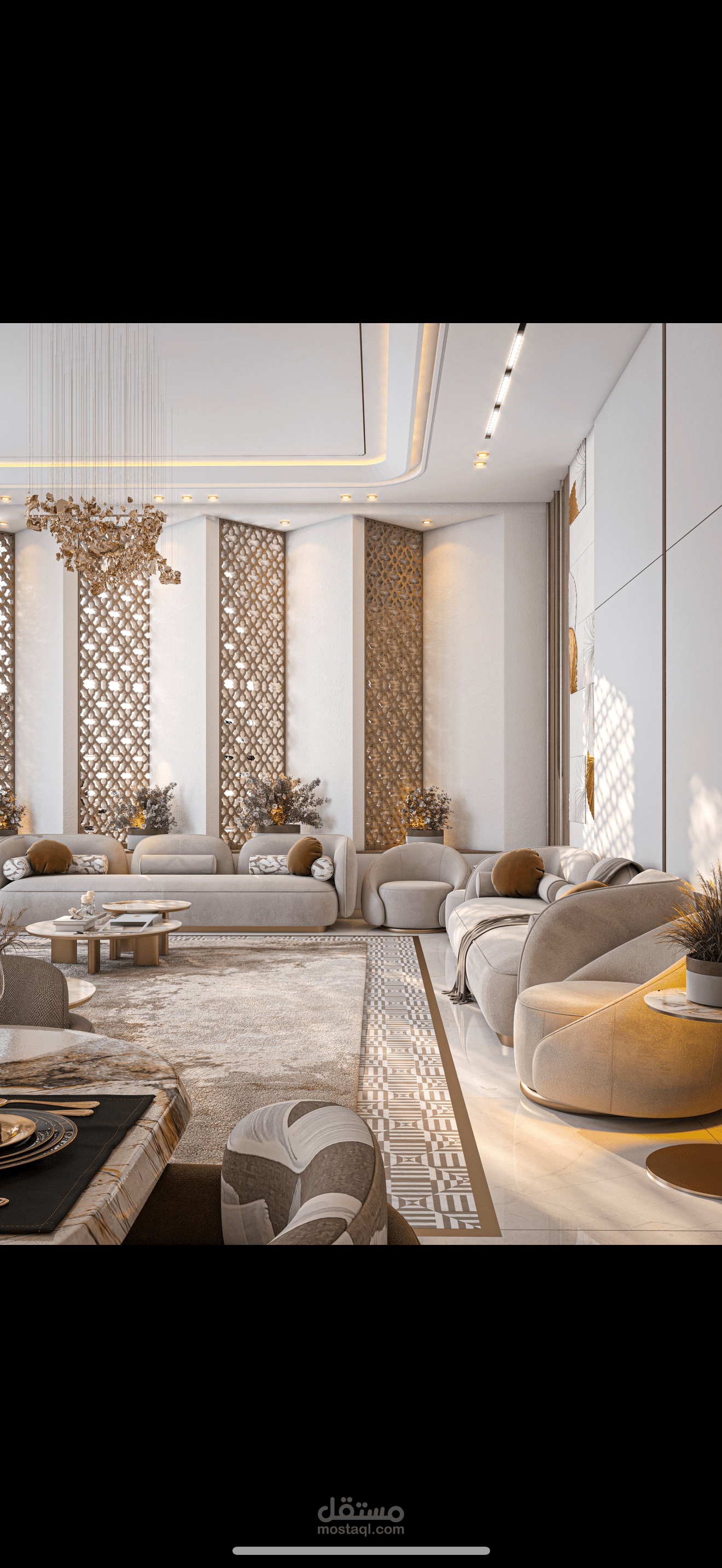 مجلس ل فيلا بستايل دمشقي معاصر - تصميم داخلي للمجلس اعتمد على إبراز تفاصيل الستايل الدمشقي مع لمسة حداثة