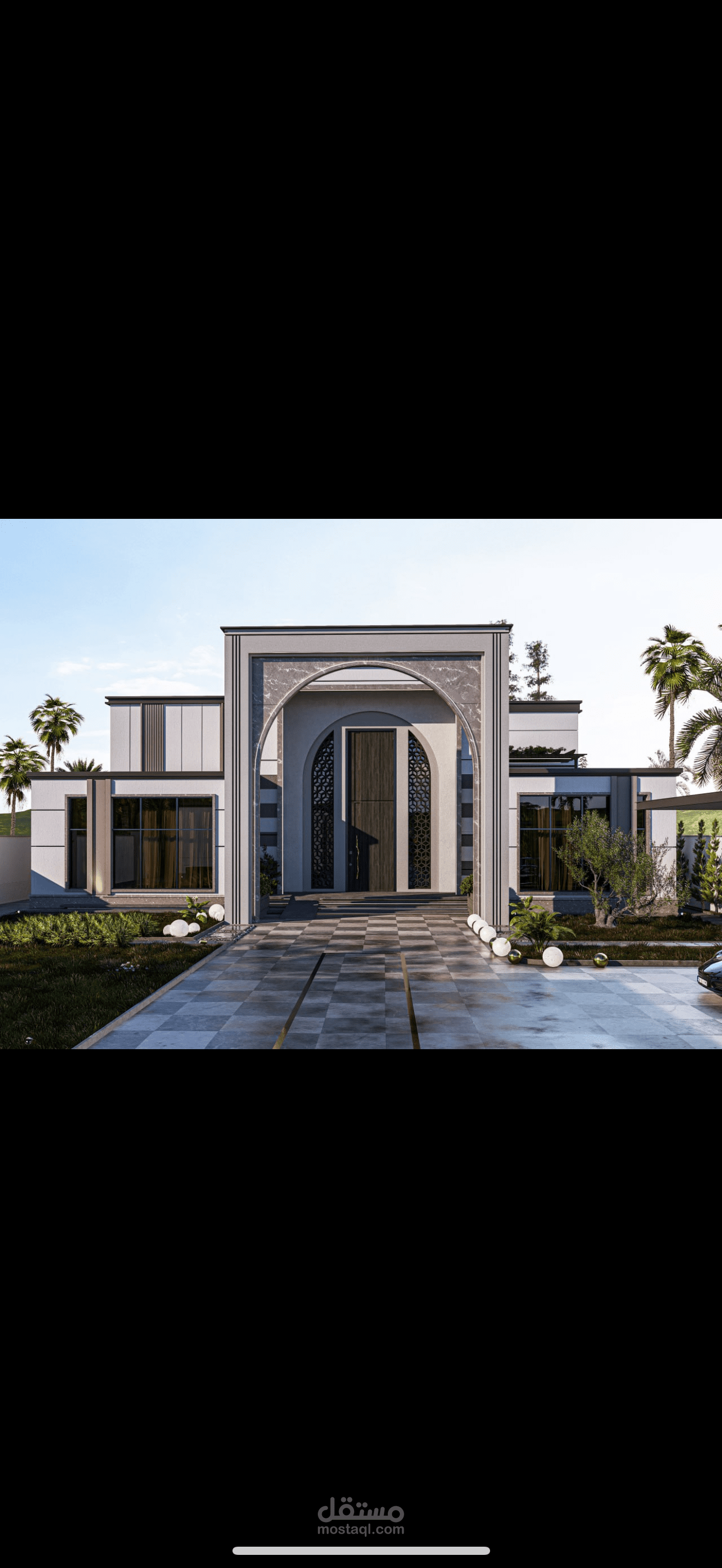 تصميم خارجي لـ فيلا بستايل دمشقي- على ارض مساحة 5 دنم في درعا