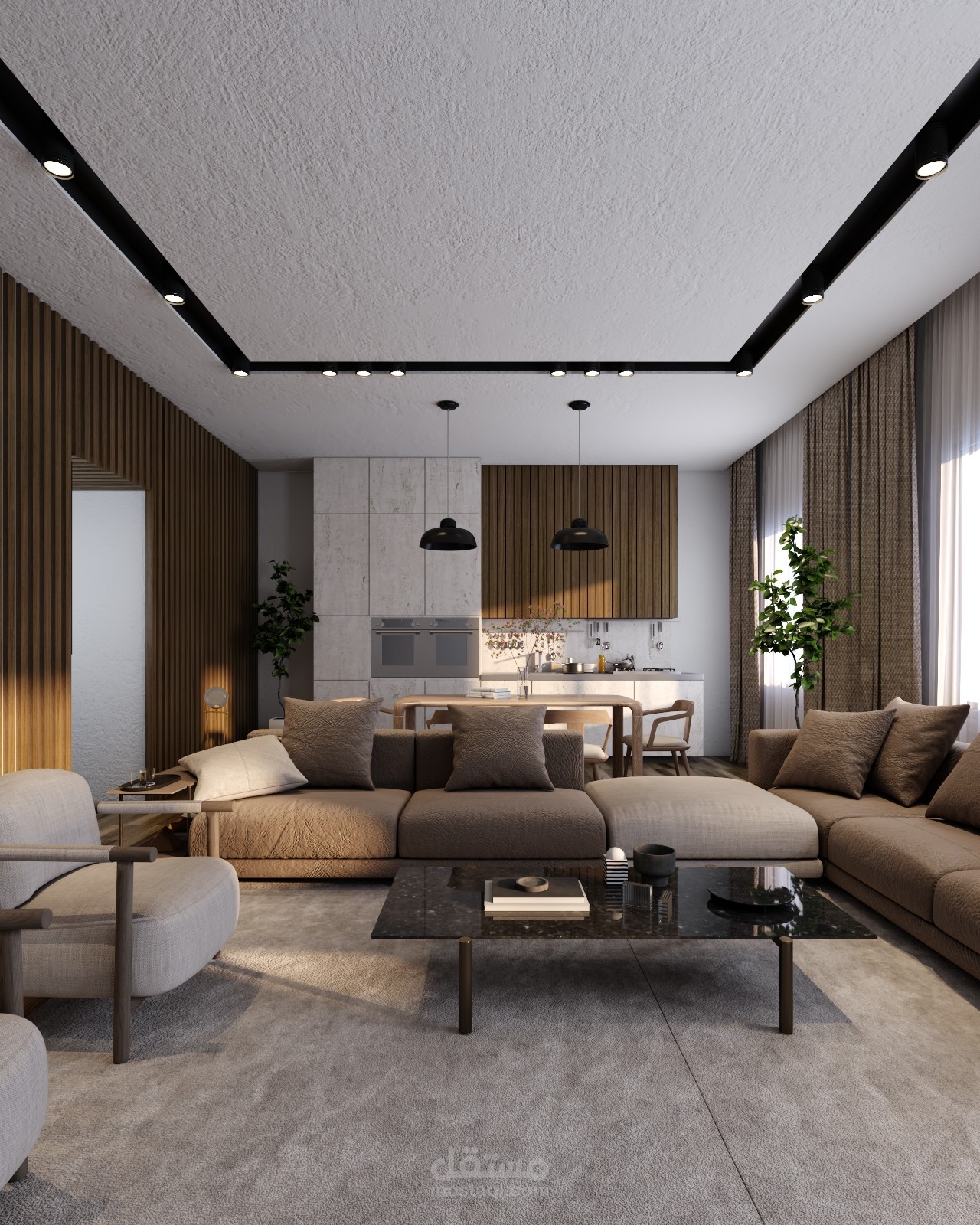 تصميم فراغ المعيشة والطهي المفتوح