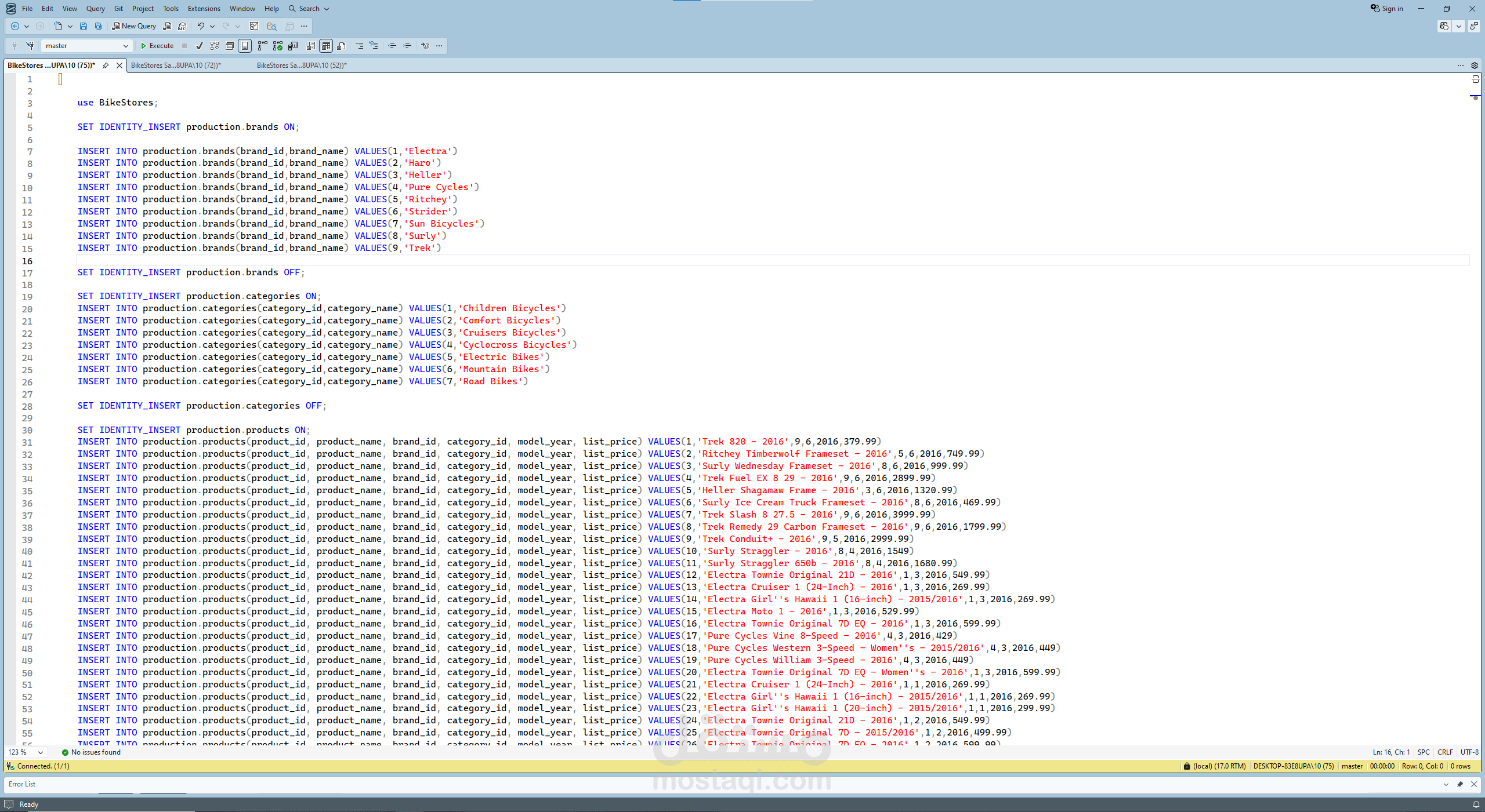 تصميم وإنشاء قاعدة بيانات Bike Store باستخدام SQL Server