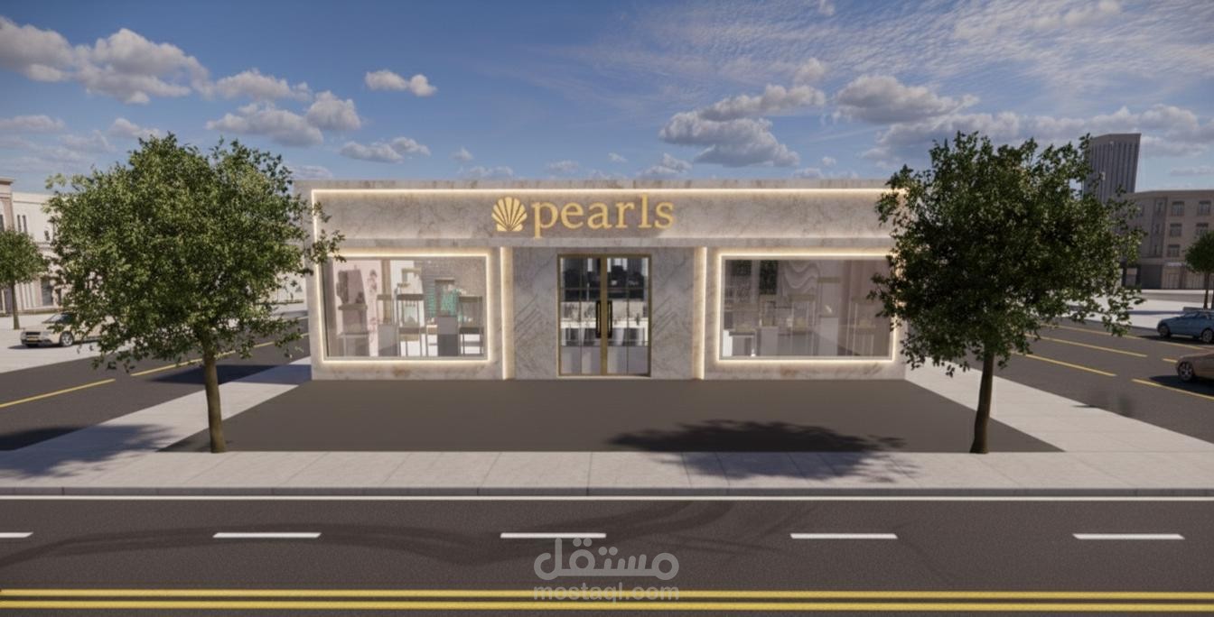 تصميم تجاري متكامل (داخلي وخارجي) لمحل مجوهرات وإكسسوارات فاخرة  من طابقين - "Pearls"