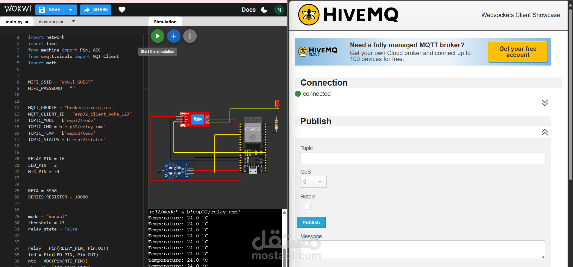 ESP32 Smart LED Control System with Auto/Manual Modes via MQTT