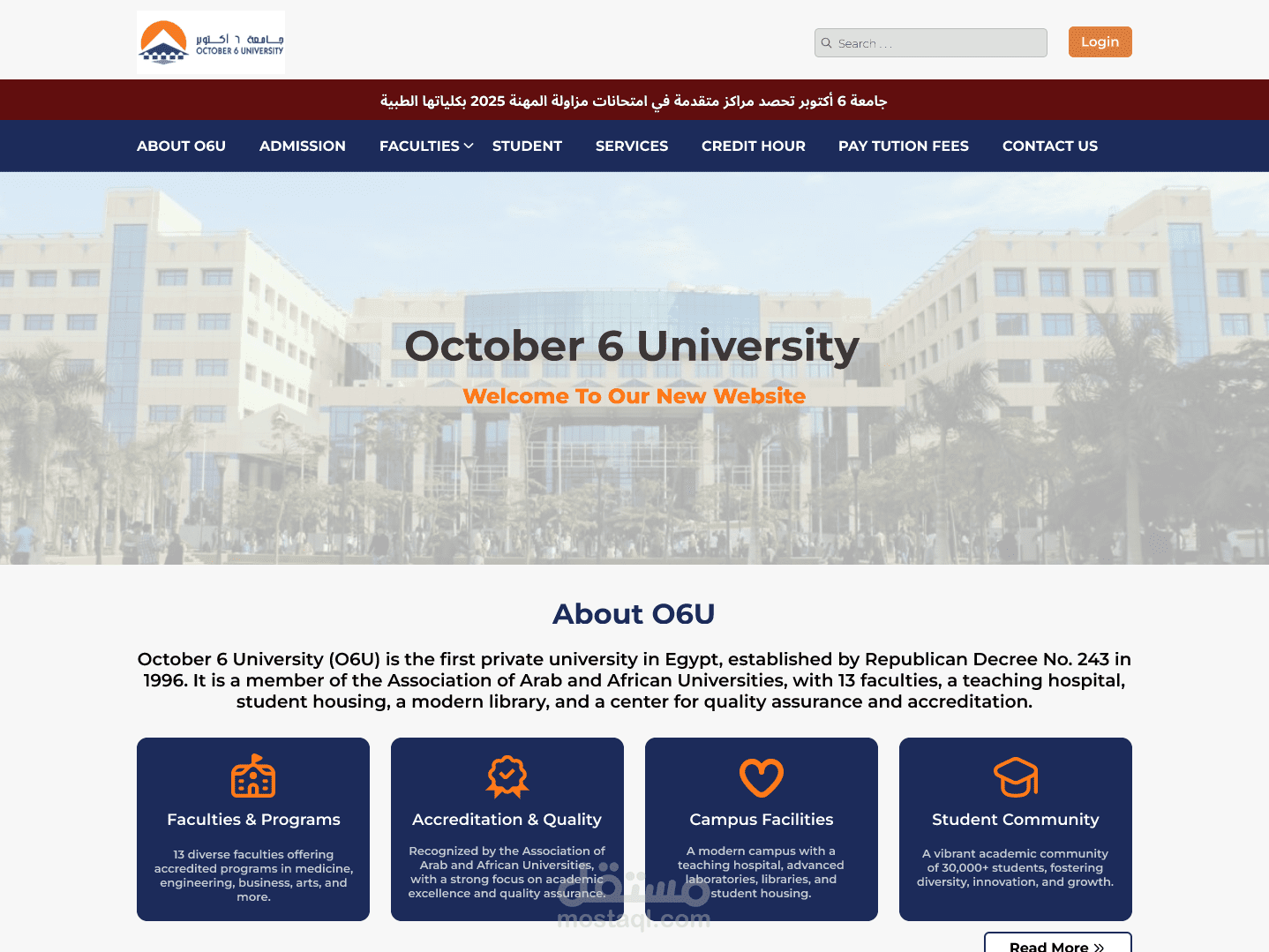 UI/UX design for O6U landing page with grades page