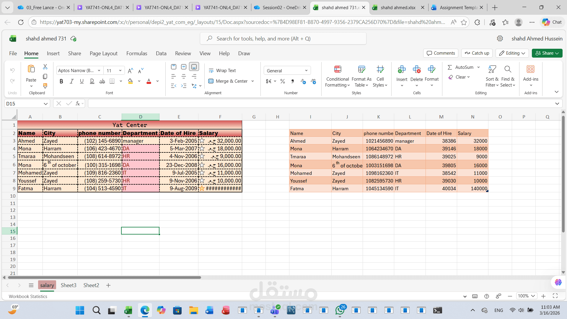 Employee Data Organization Using Excel Tables
