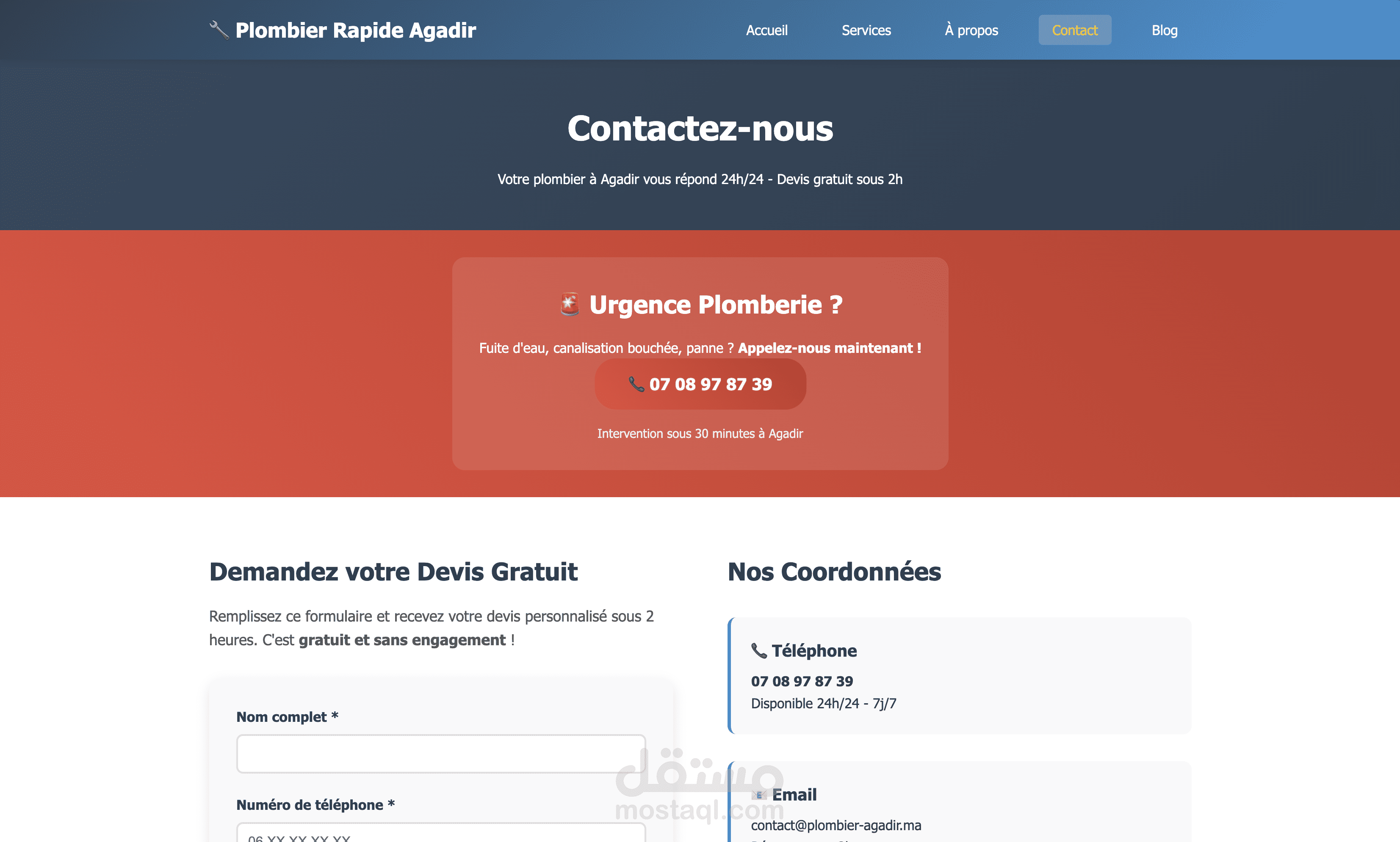 تطوير موقع خدمات محلي محسّن لمحركات البحث مع نماذج تواصل وتصميم متجاوب