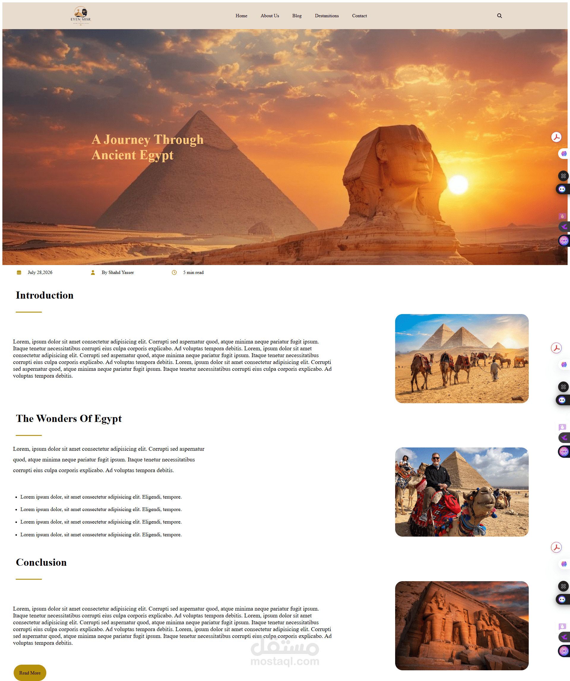 Egypt Explorer – Travel Blog Landing Page