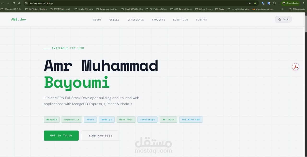 موقع تعريفي ومعرض أعمال شخصي (Interactive Portfolio)