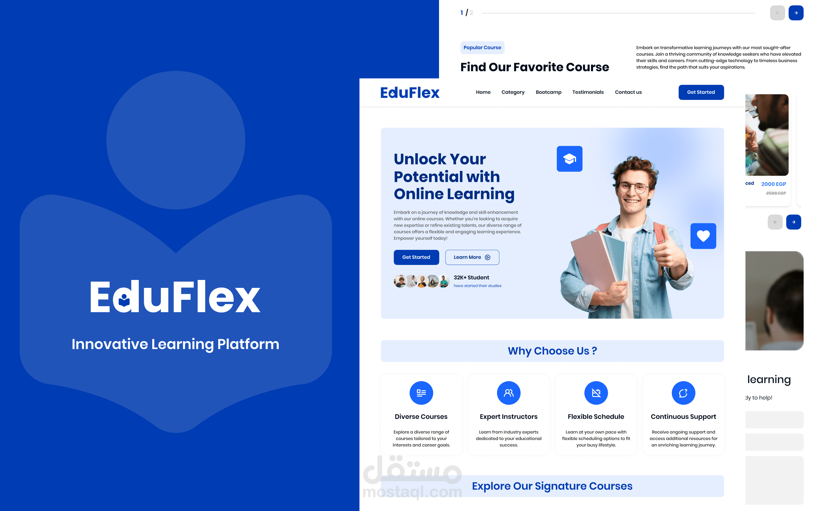 تصميم واجهة موقع تعليمي تفاعلي – EduFlex