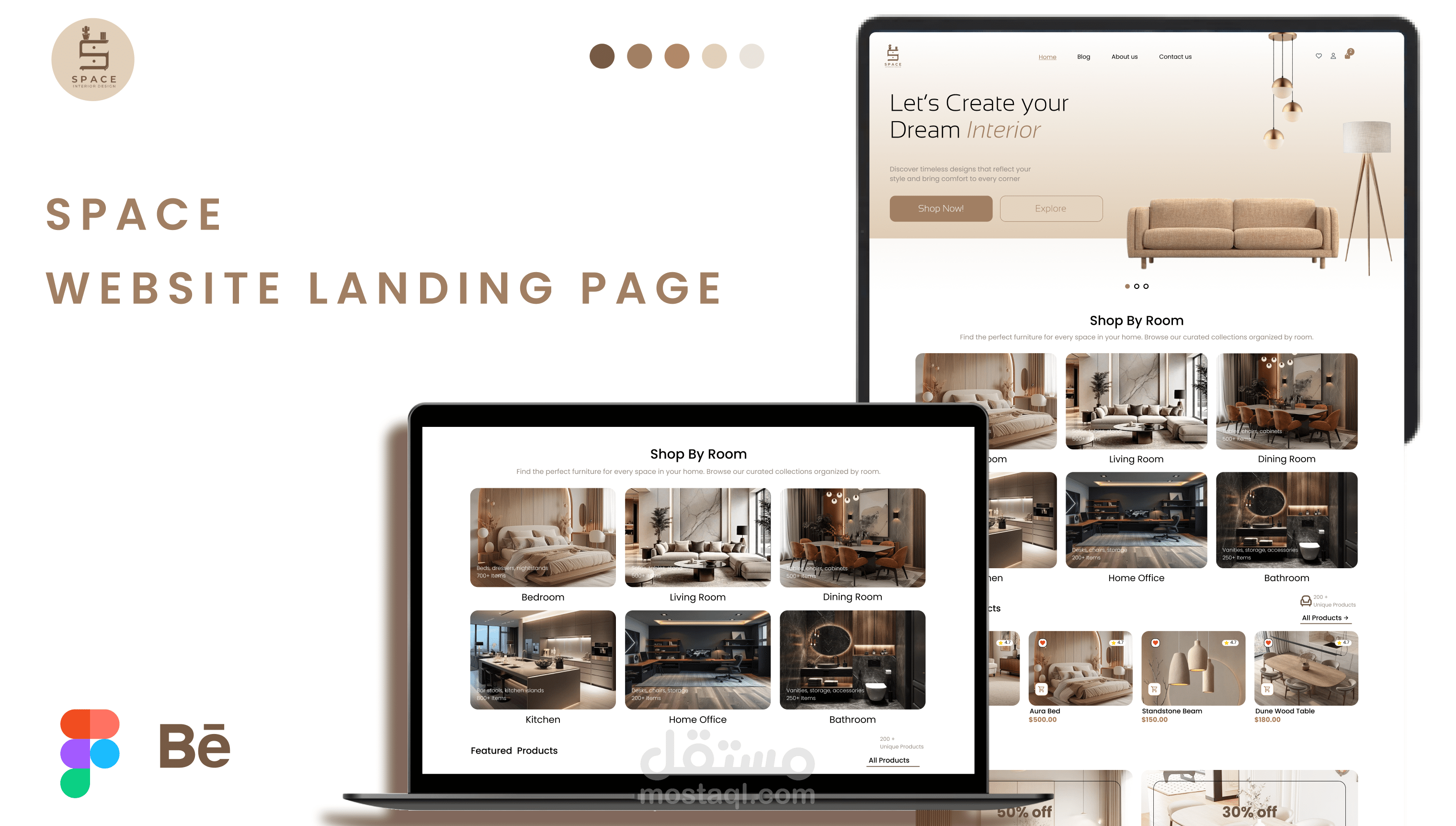 تصميم صفحة هبوط لموقع أثاث وتصميم داخلي حديث Space Landing Page