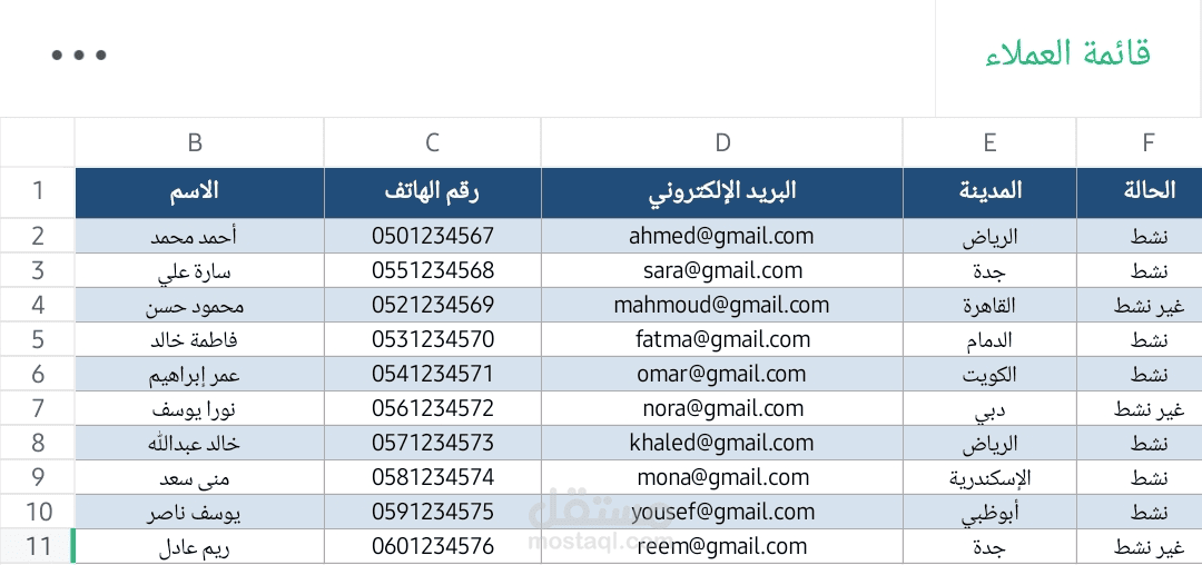 إدخال بيانات العملاء وتنظيمها في Excel