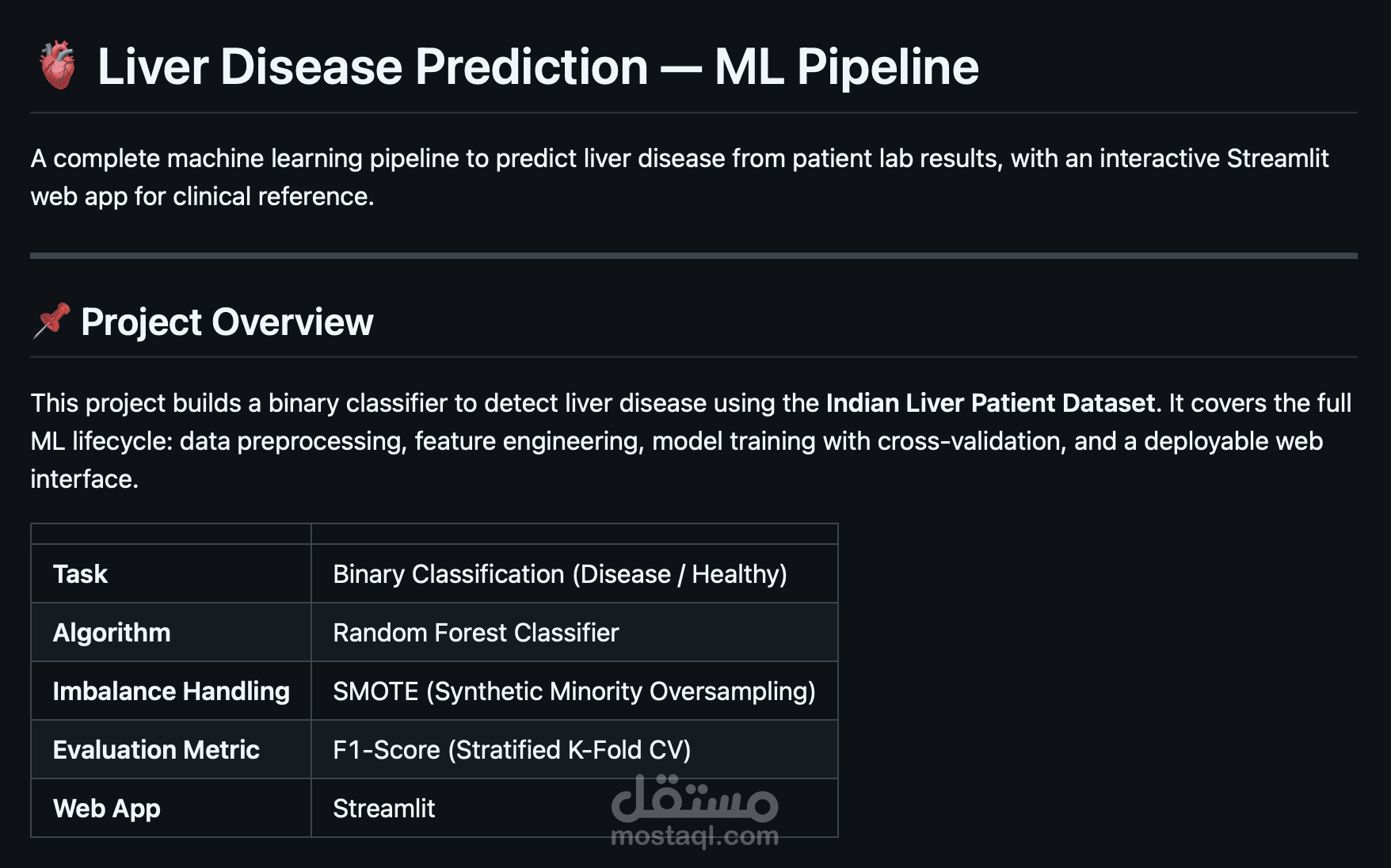 بناء نظام تعلم آلة متكامل (ML Pipeline) وتطبيق ويب للتشخيص الطبي