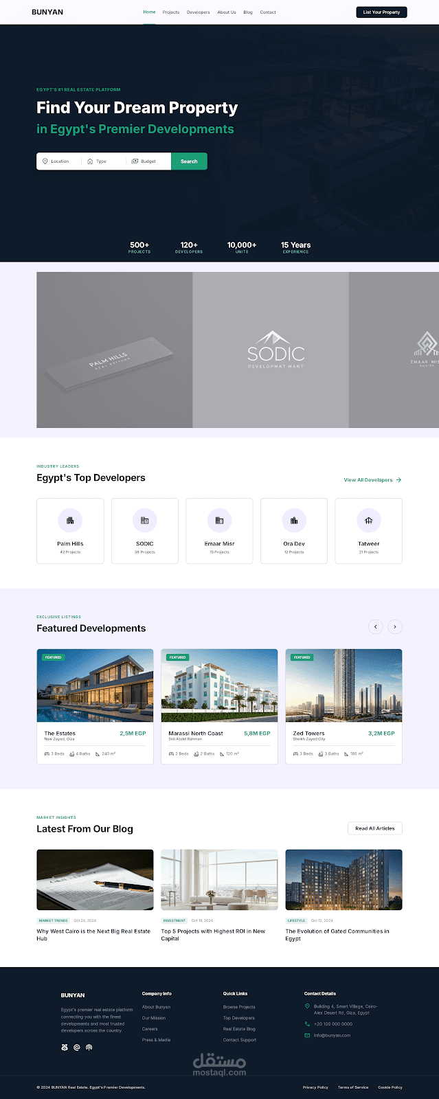 تطوير وتصميم موقع إلكتروني متكامل وعصري | BUNYAN Real Estate