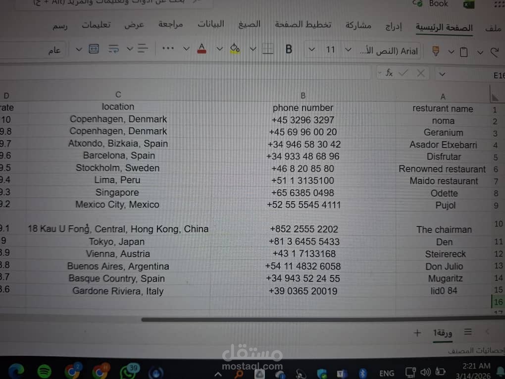 تجميع وتنظيم قواعد بيانات تجارية (مطاعم ومنشآت) في جداول إكسل بدقة عالية