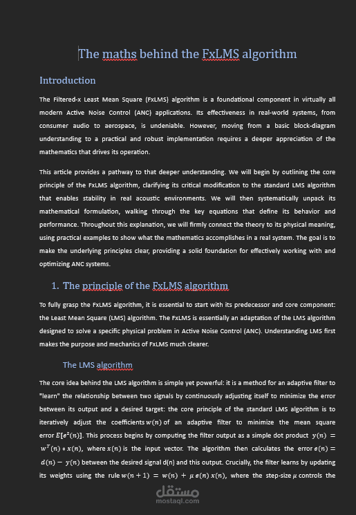 Technical Paper: "The Maths Behind the FxLMS Algorithm"