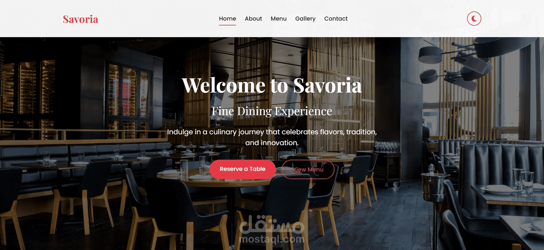 Landing page for a restaurant