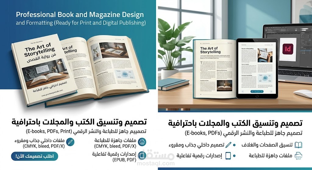 تصميم وتنسيق الكتب والمجلات باحترافية (جاهزة للطباعة والنشر الرقمي)