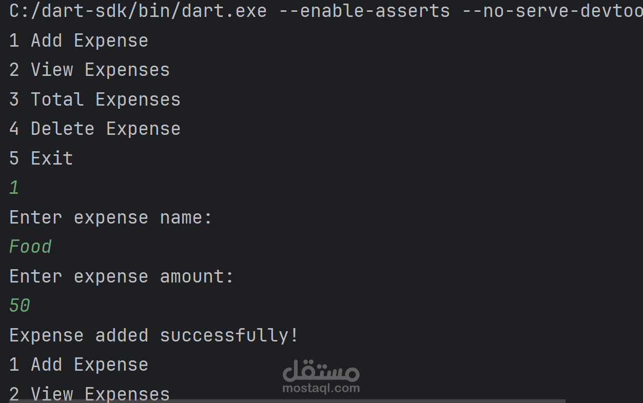 Expense Tracker Console Application using dart