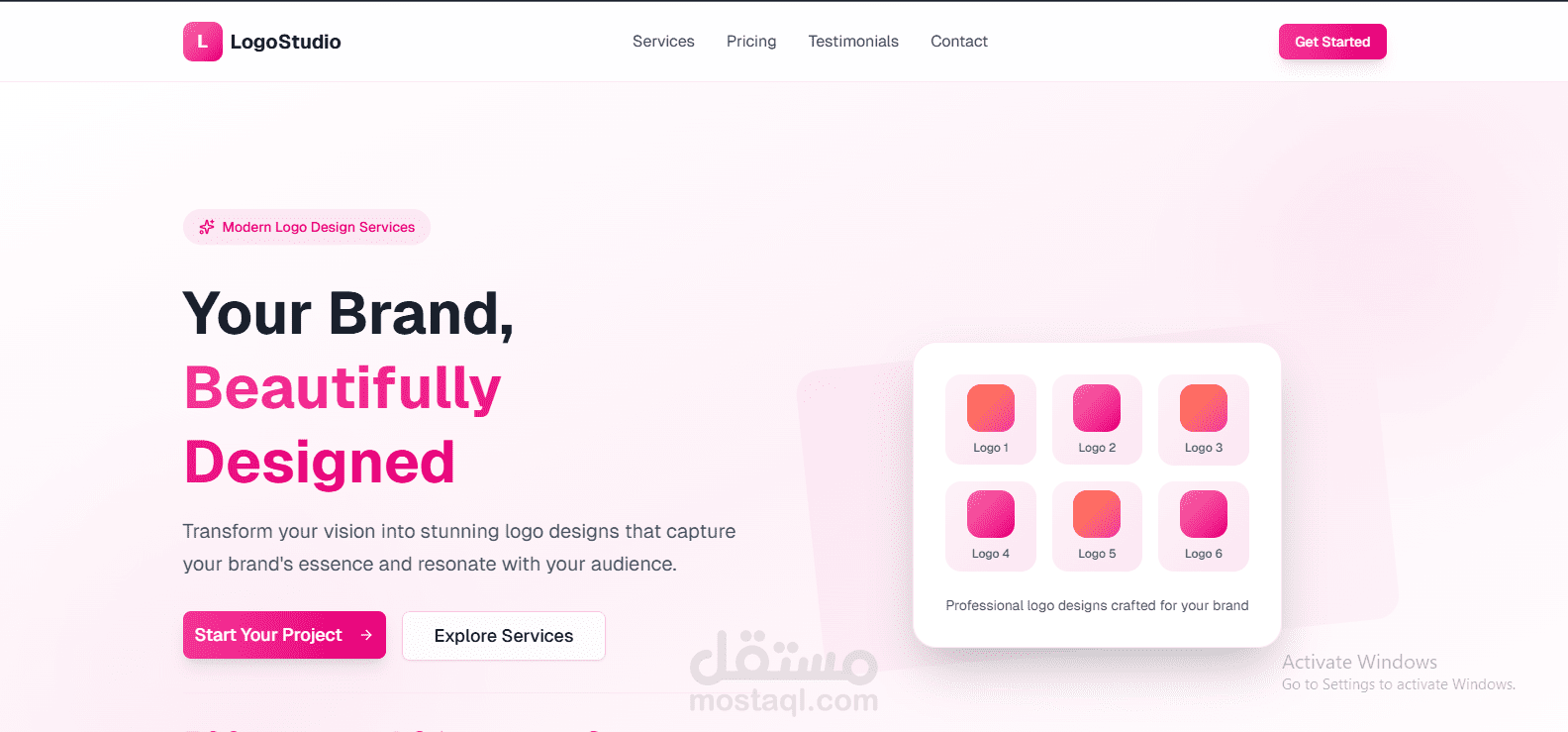 صفحة هبوط لعرض خدمات تصميم الشعارات