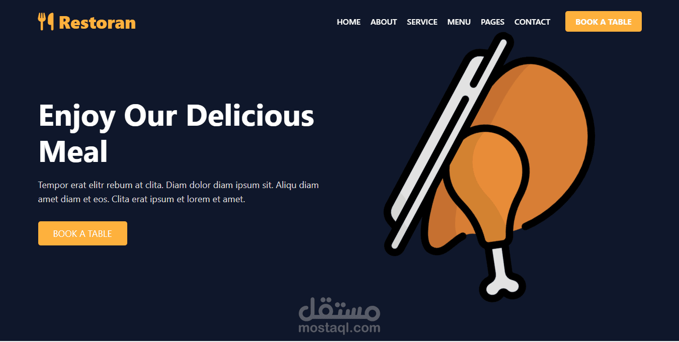 برمجة وتصميم واجهة موقع مطعم عصري متجاوب بالكامل (HTML5 & CSS3)