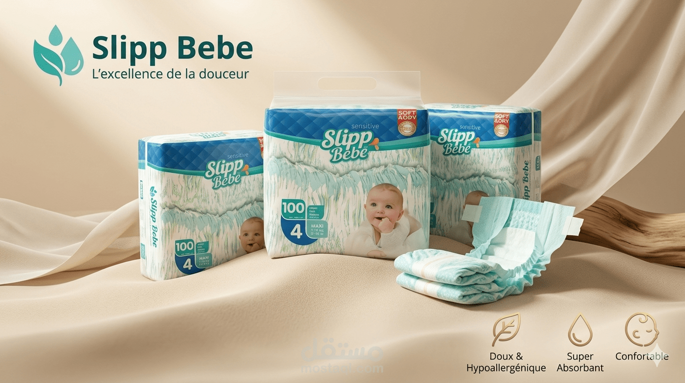 تطوير الهوية البصرية والمحتوى البيعي لعلامة "Slipp Bebe" التجارية