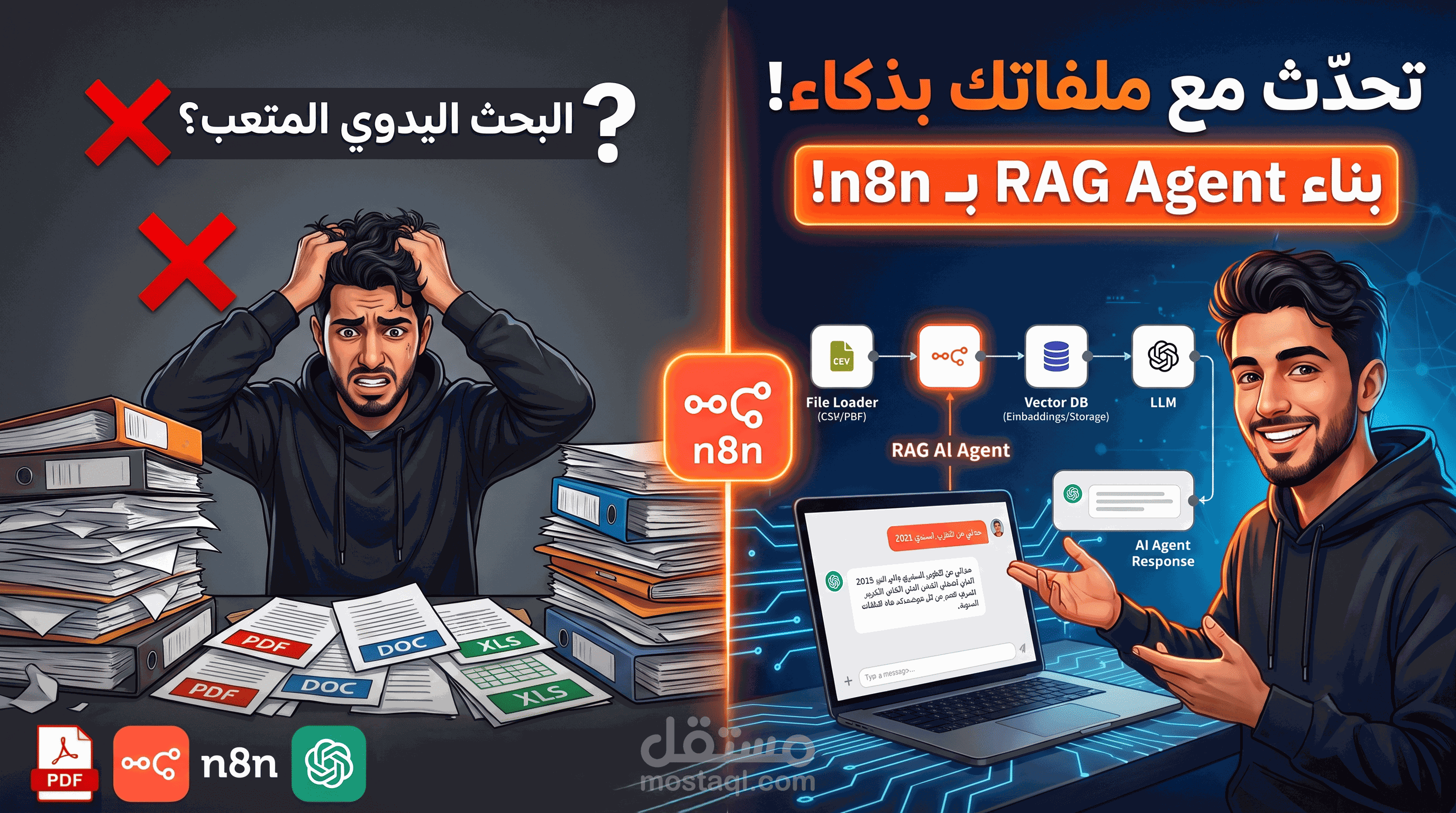 بناء مساعد ذكاء اصطناعي للمستندات والملفات (AI RAG Agent) باستخدام n8n