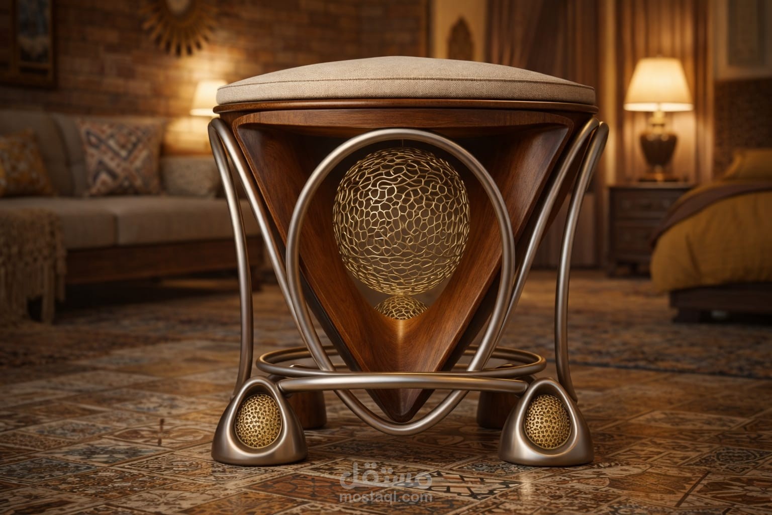 تجريد نوبي معاصر: مقعد (Puff) يدمج الفن اليدوي بالتقنيات الذكية