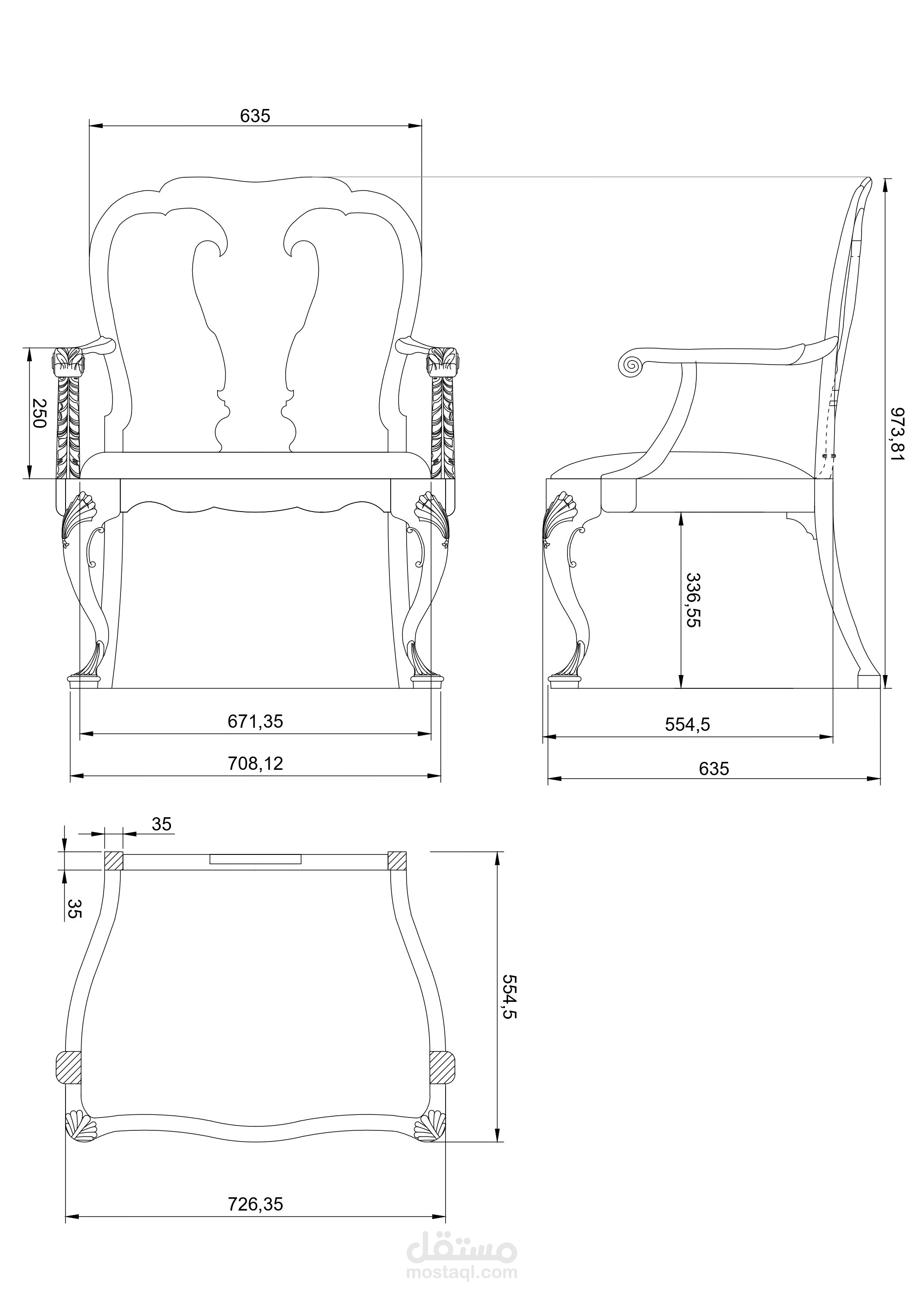 إعادة صياغة هندسية وتوثيق رقمي لكرسي الملكة آن (Queen Anne Style Chair).