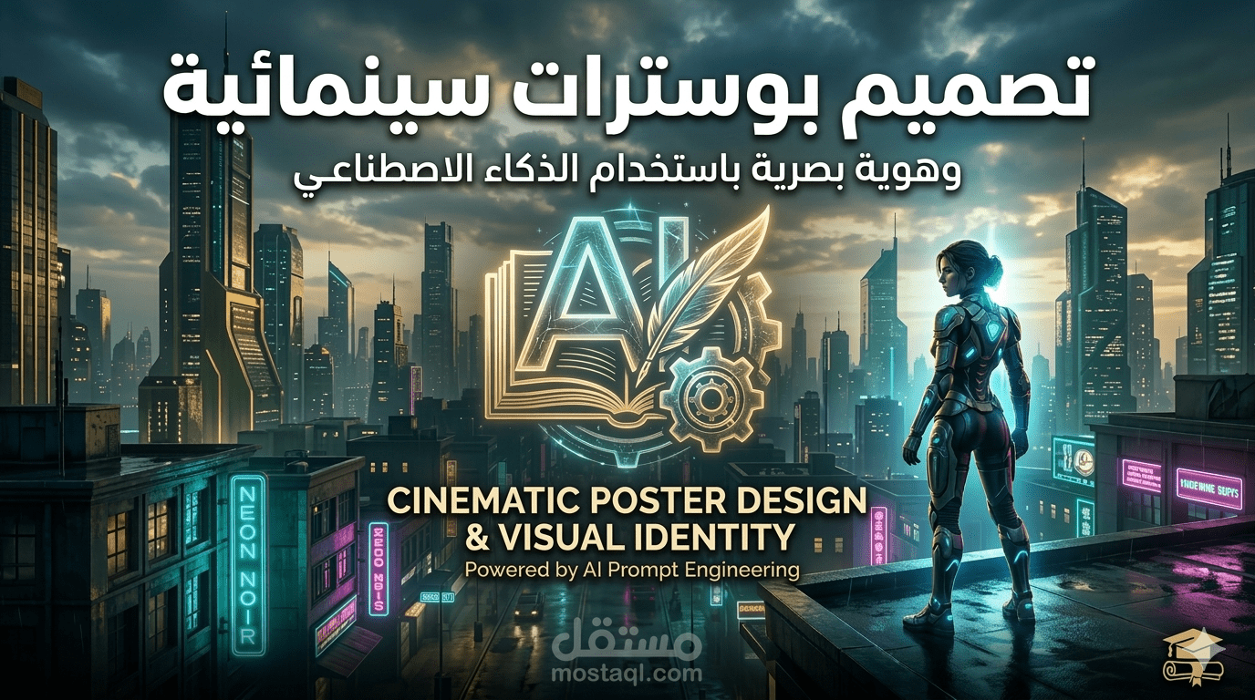 تصميم بوسترات سينمائية وهوية بصرية باستخدام الذكاء الاصطناعي (AI Prompt Engineering)