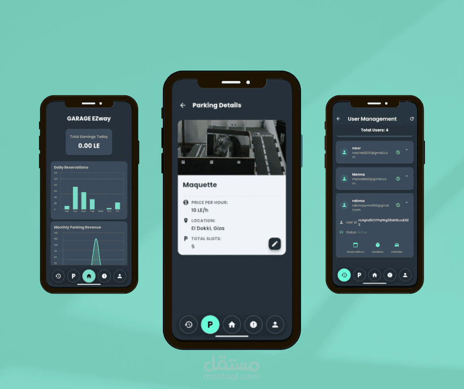 تطبيق GarageEzWay Flutter مع لوحة إدارة الجراجات و متابعة المستخدمين