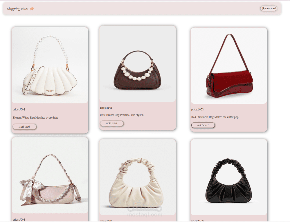 قمت بتصميم وتطوير موقع تسوق إلكتروني بسيط باستخدام HTML و CSS و JavaScript,bootstrap، يهدف إلى عرض المنتجات بشكل منظم وسهل التصفح للمستخدم.