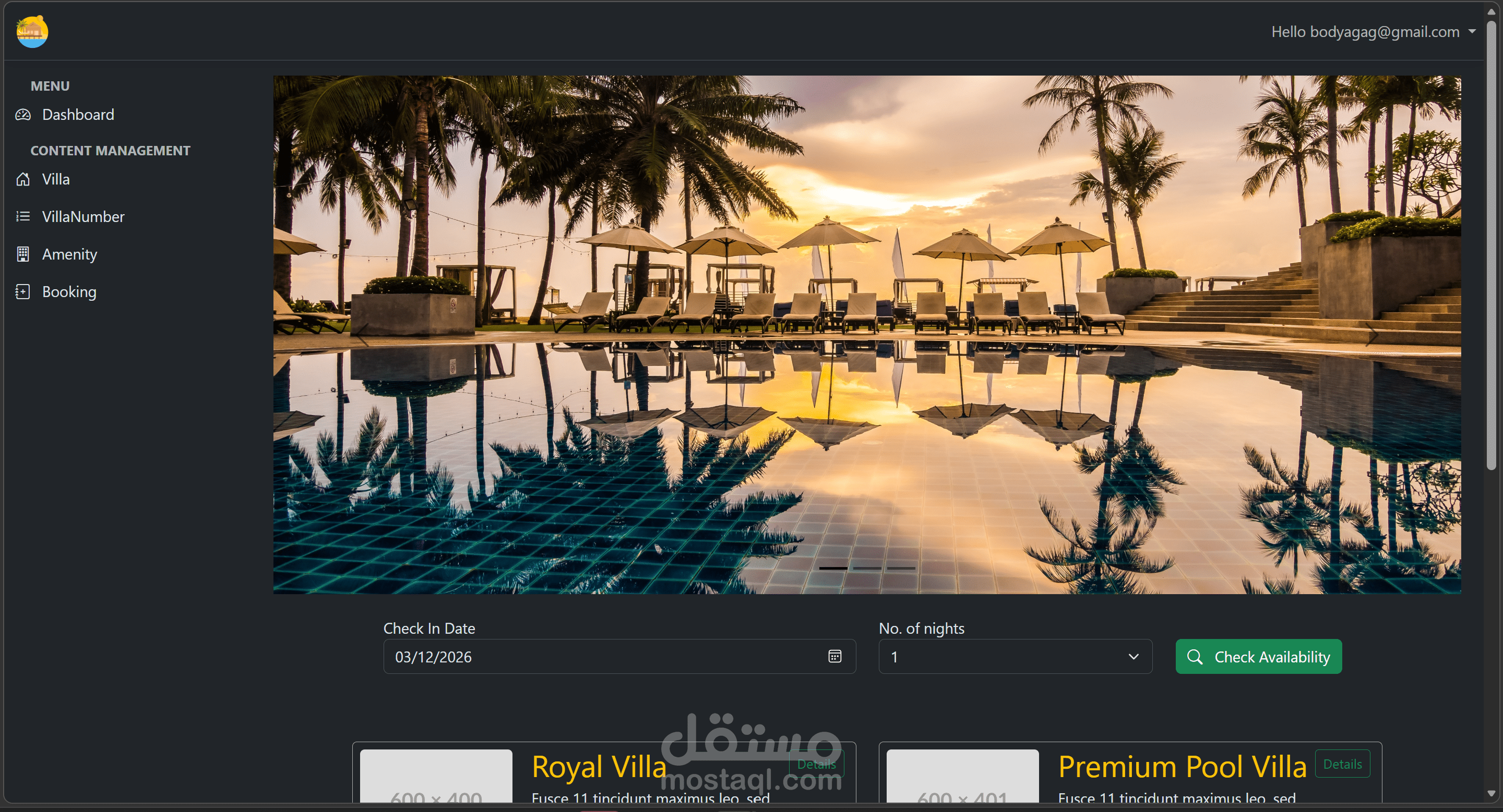 Villa booking systme