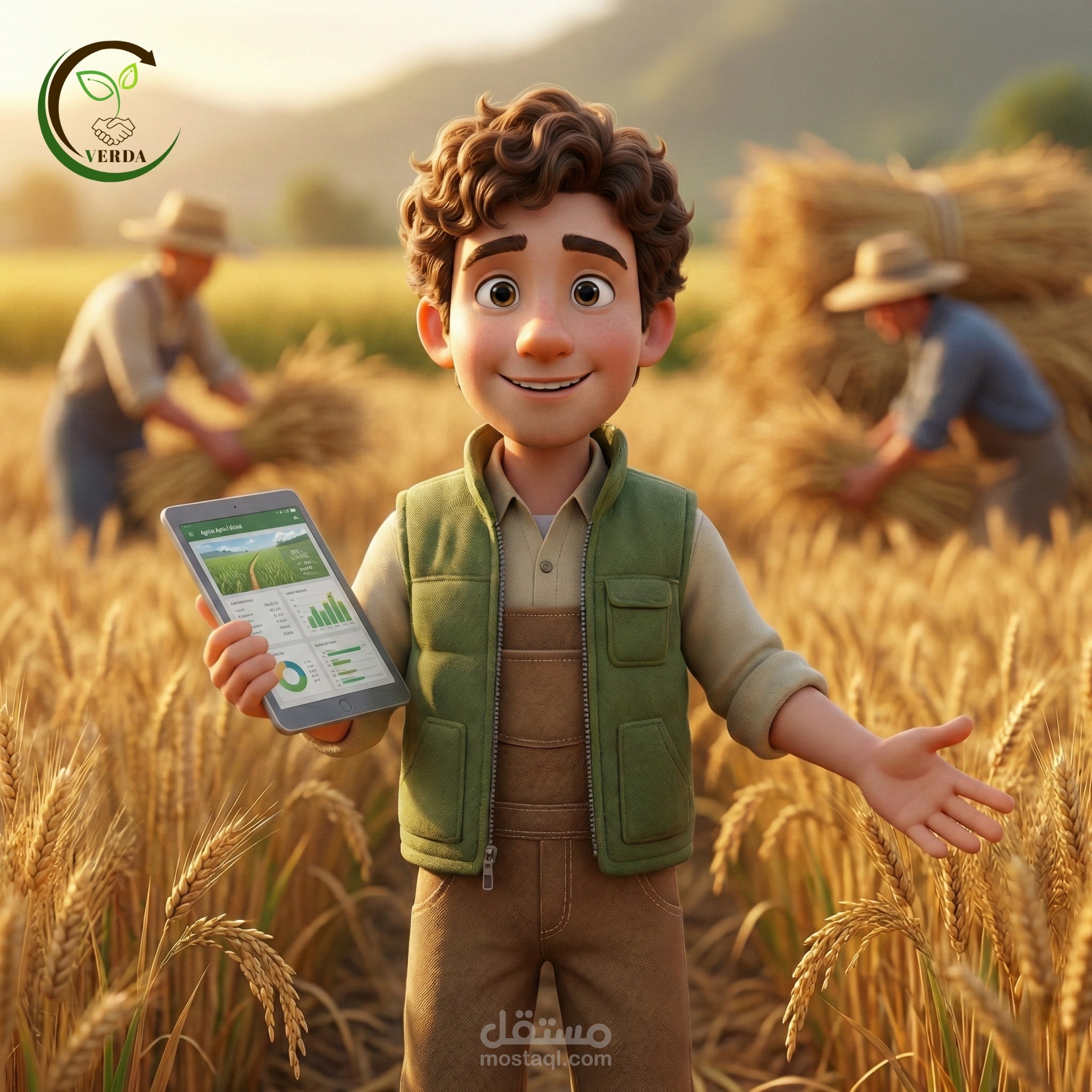 تصميم بوستر إعلاني وشخصية (3D) لمشروع VERDA البيئي والزراعي