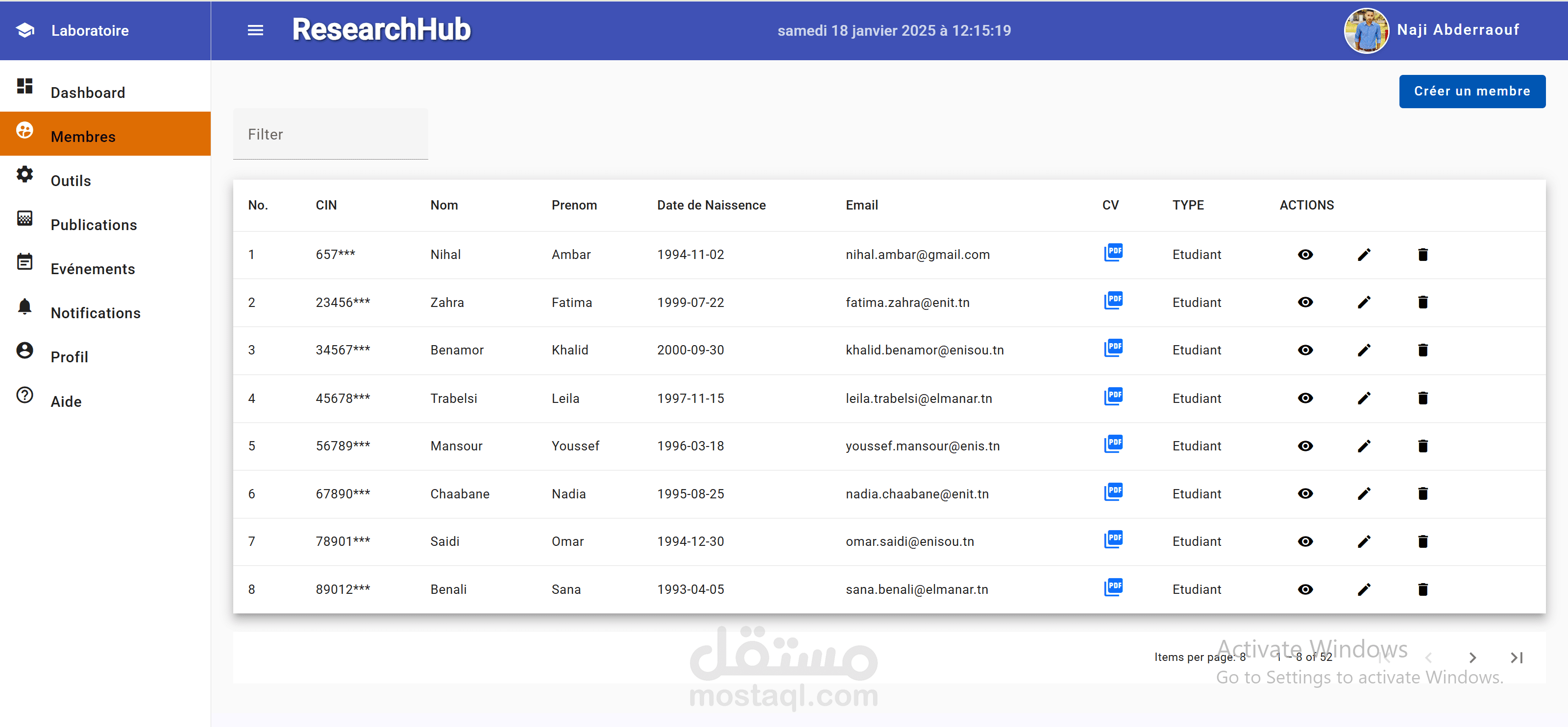 تطوير تطبيق ويب متكامل لإدارة مخبر بحث علمي