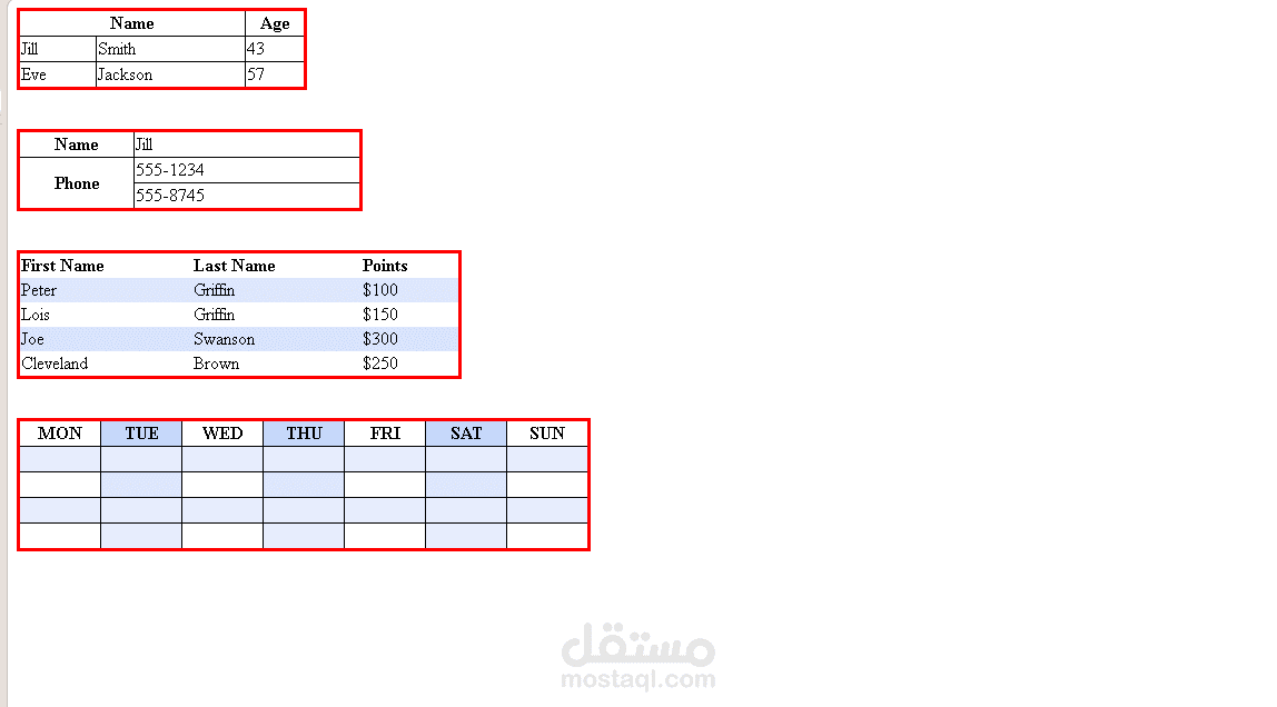 جدول بلغة html