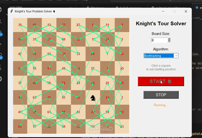 حل مشكلة Knight’s Tour باستخدام الذكاء الاصطناعي