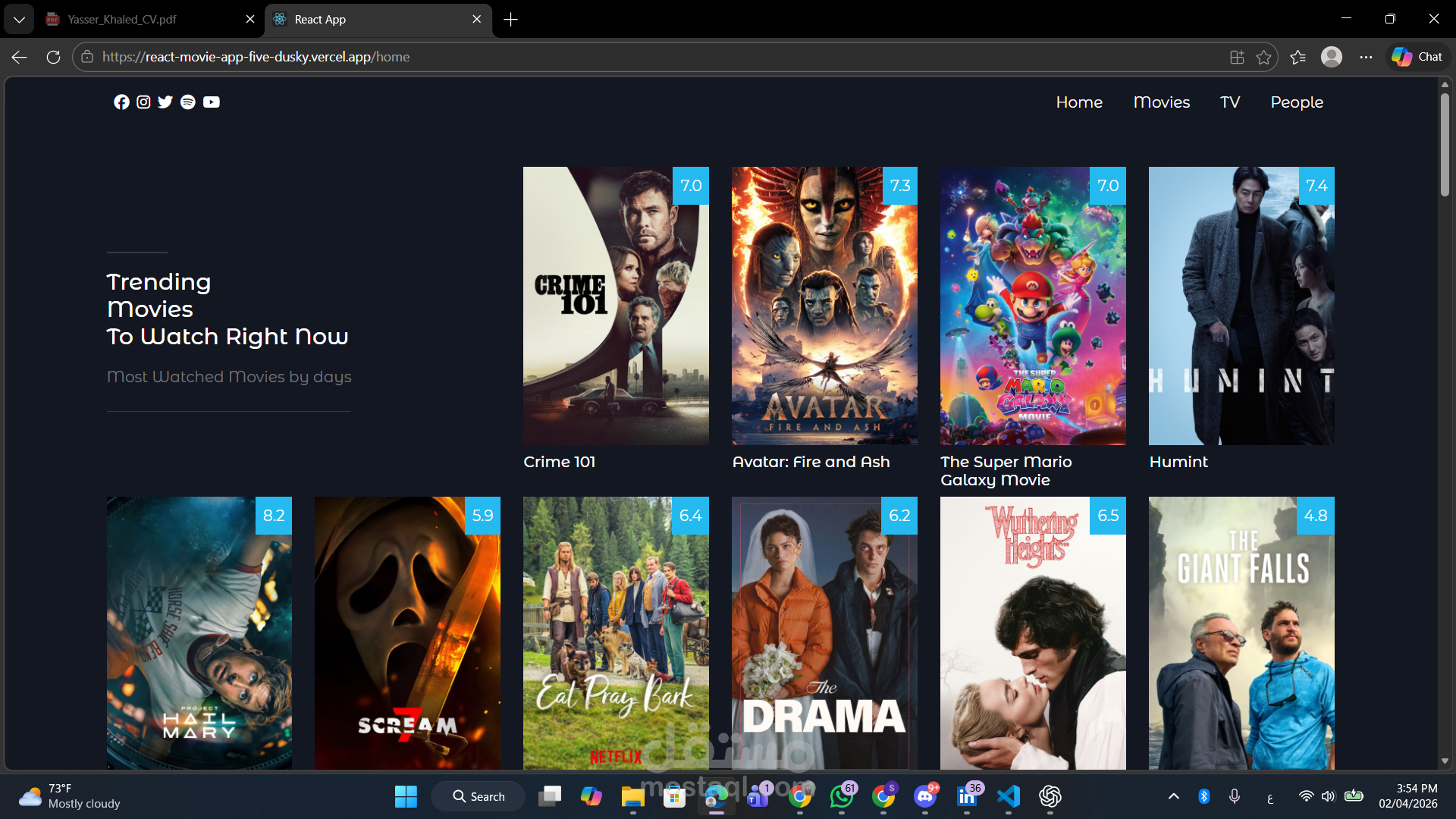 تطوير تطبيق أفلام ومسلسلات تفاعلي باستخدام React و TMDb API