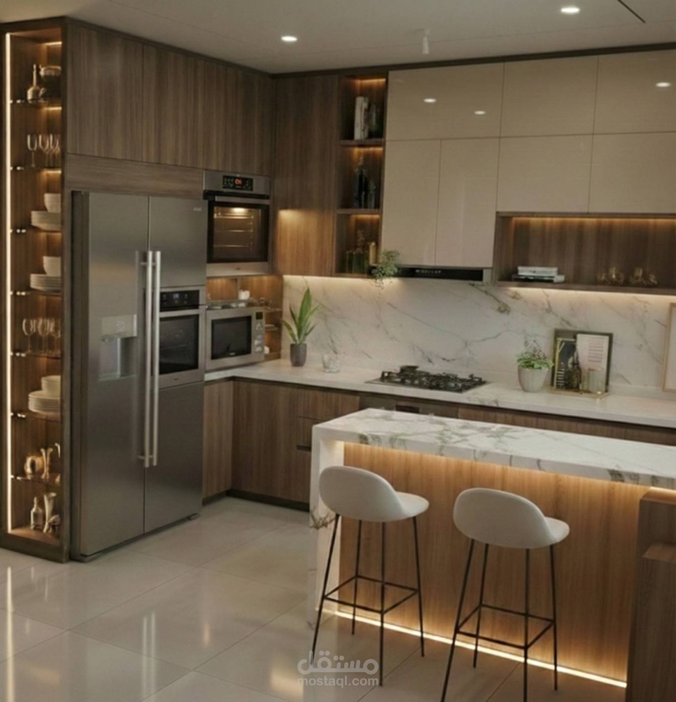 تصميم مطبخ وصالة ثلاثي الأبعاد