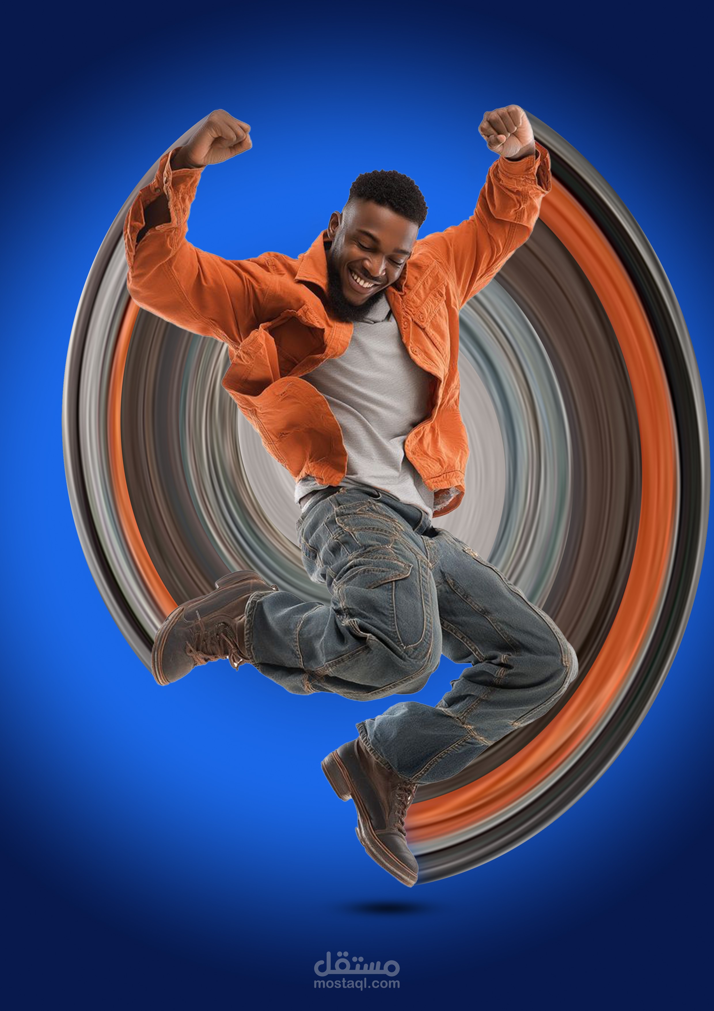 فن رقمي: دمج بورتريه شخصي مع تأثير دوامة الألوان.