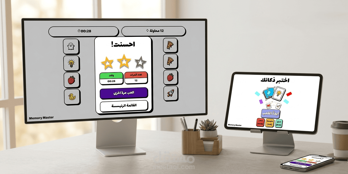 تصميم وتطوير لعبة "اختبر ذكائك" التفاعلية – واجهات عصرية ومتجاوبة بالكامل