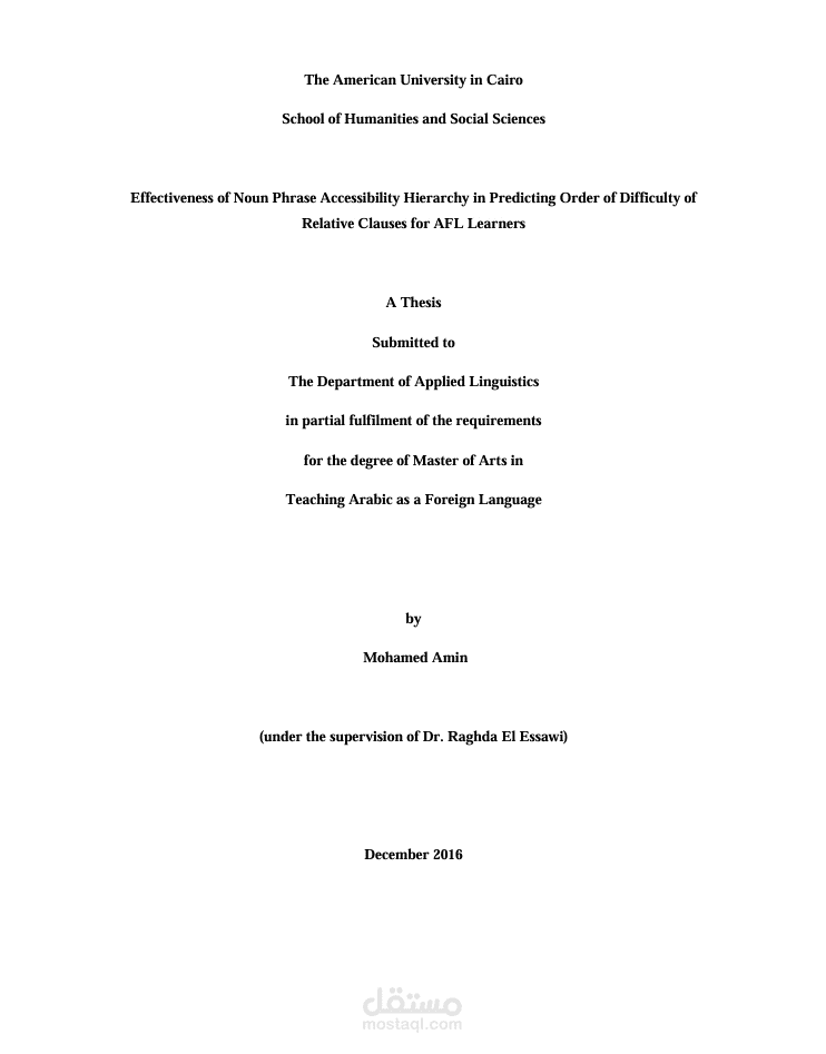 Thesis to MA program in AUC