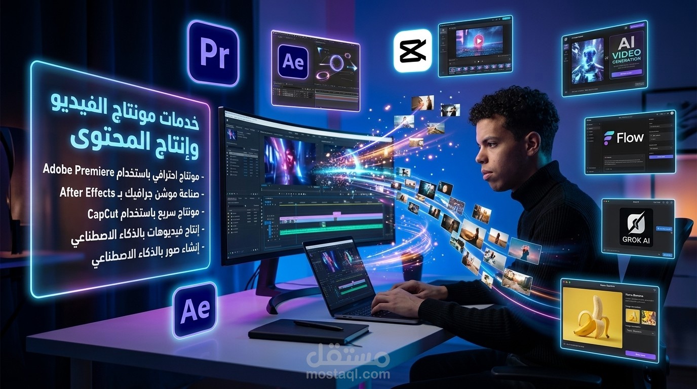خبير مونتاج الفيديو وإنتاج المحتوى بالذكاء الاصطناعي