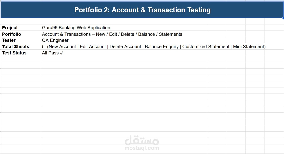 اختبار وظائف الحسابات والمعاملات المصرفية – Guru99 Banking