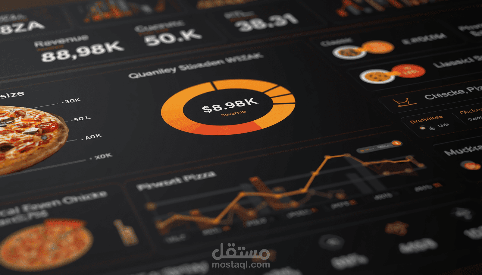 لوحة تحكم تفاعلية Dashboard لتحليل مبيعات وأداء مطعم بيتزا