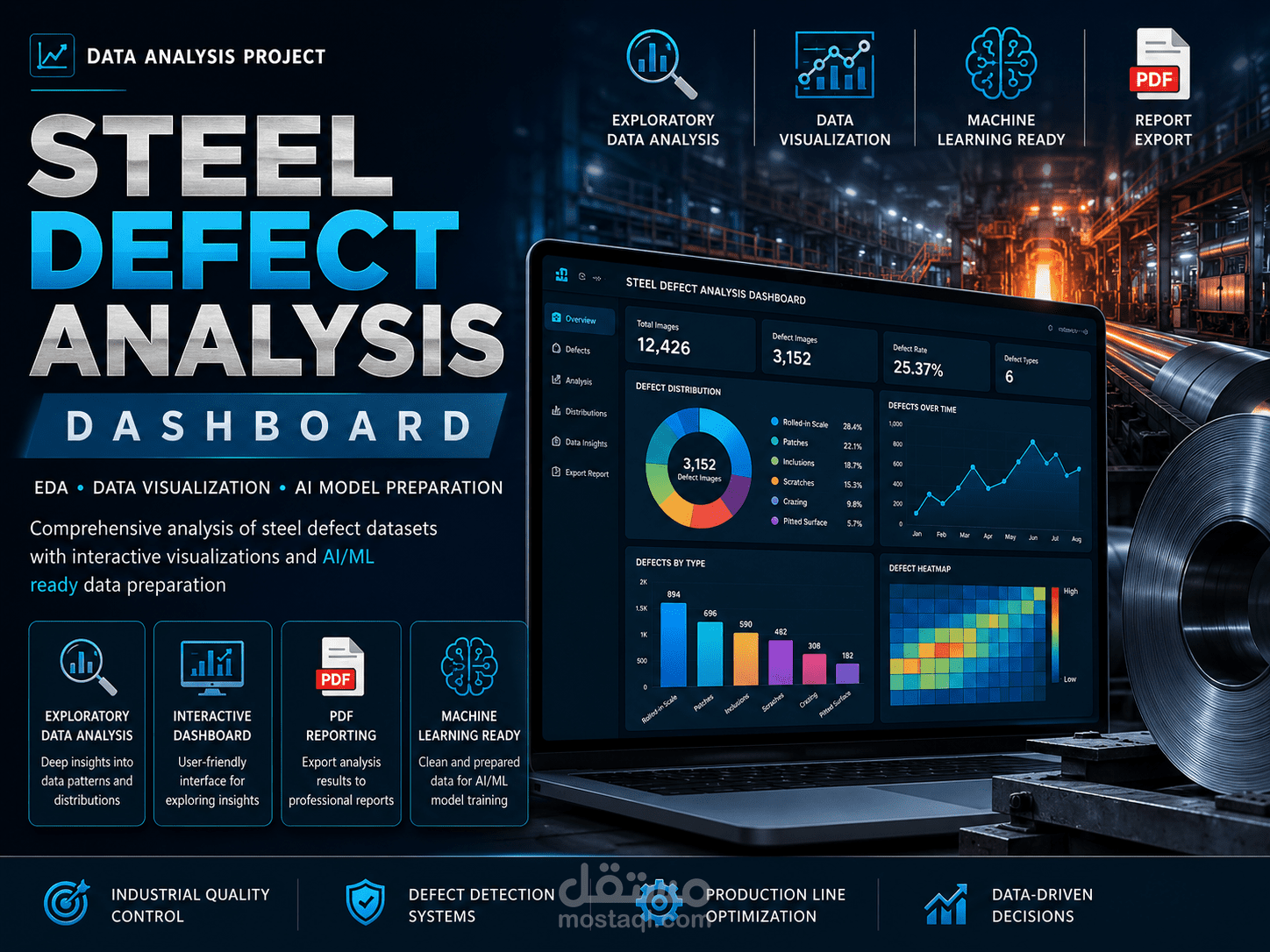 تطوير واجهة تفاعلية متكاملة Interactive Analytics Dashboard لتحليل البيانات الصناعية